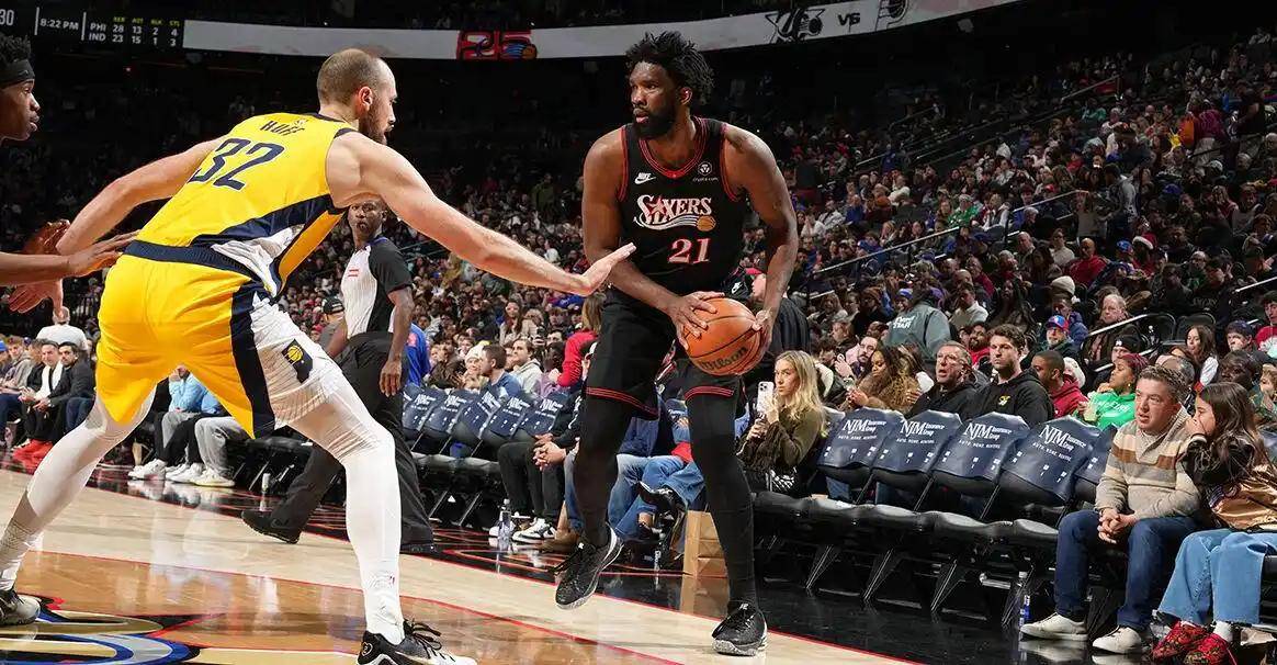 步行者横扫广州队，恩比德高光表现